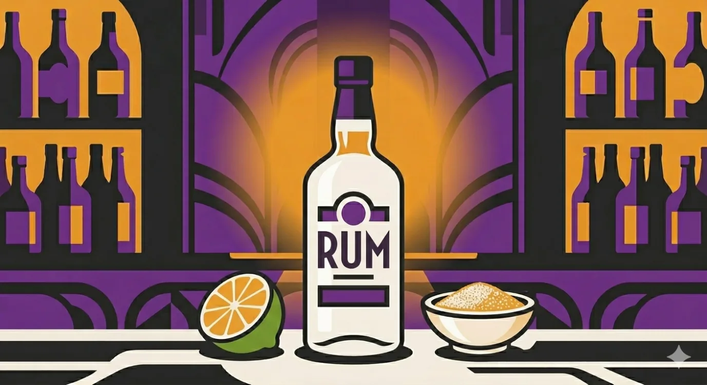 Rum, lime and sugar laid out on a speakeasy bar