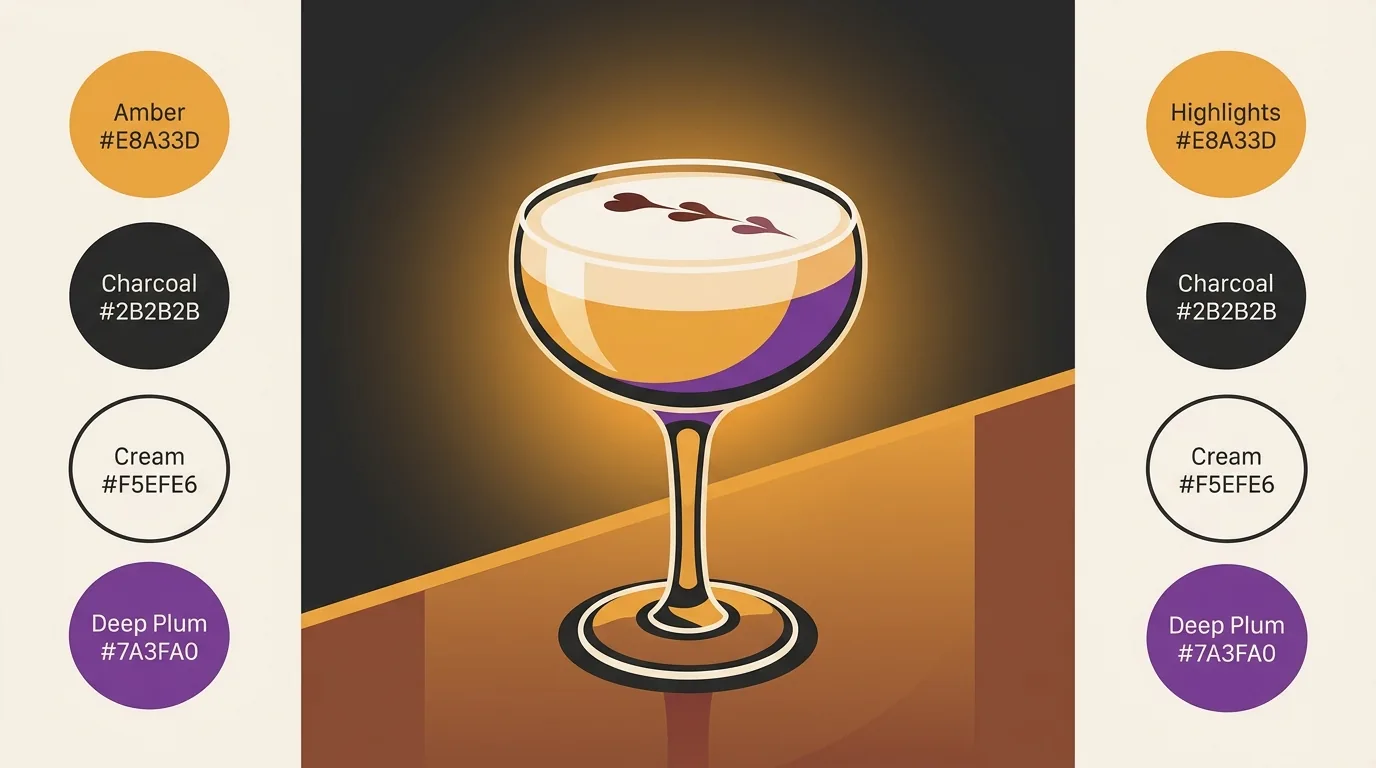 Flat vector speakeasy illustration of a Whiskey Sour with a foamy top and three bitters drops